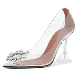 Amina Muaddi 95 Begum Pump PVC Clear Transparent Glass Crystal Sandal Heel 36